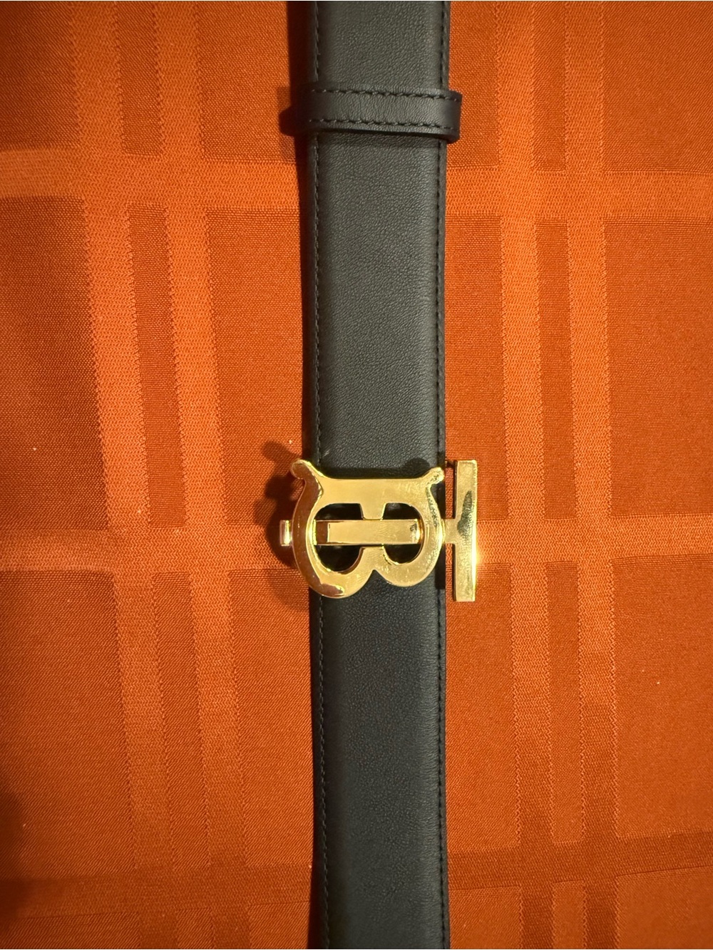 Burberry Black Leather Belt with Gold Logo Buckle